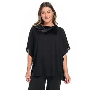 Jorge Pérez Elegancia Knit & Velvet Dolman Sleeve Poncho in Black Women's L